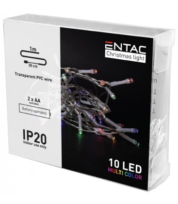 3508 | 1 meter indendørs LED julelyskæde - Batteri, 10 LED, multicolor |