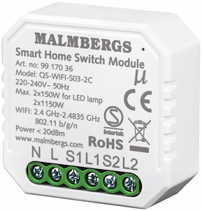 9917036 | WI-FI smart modul on/off 2-Kanal/kroneafbryder 2X1150W/2X150W LED |