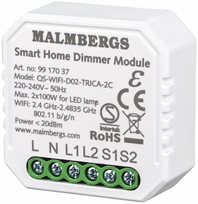 9917037 | WI-FI Smart dåse dæmper 2-kanal/Kroneafbryder 2X100W LED |
